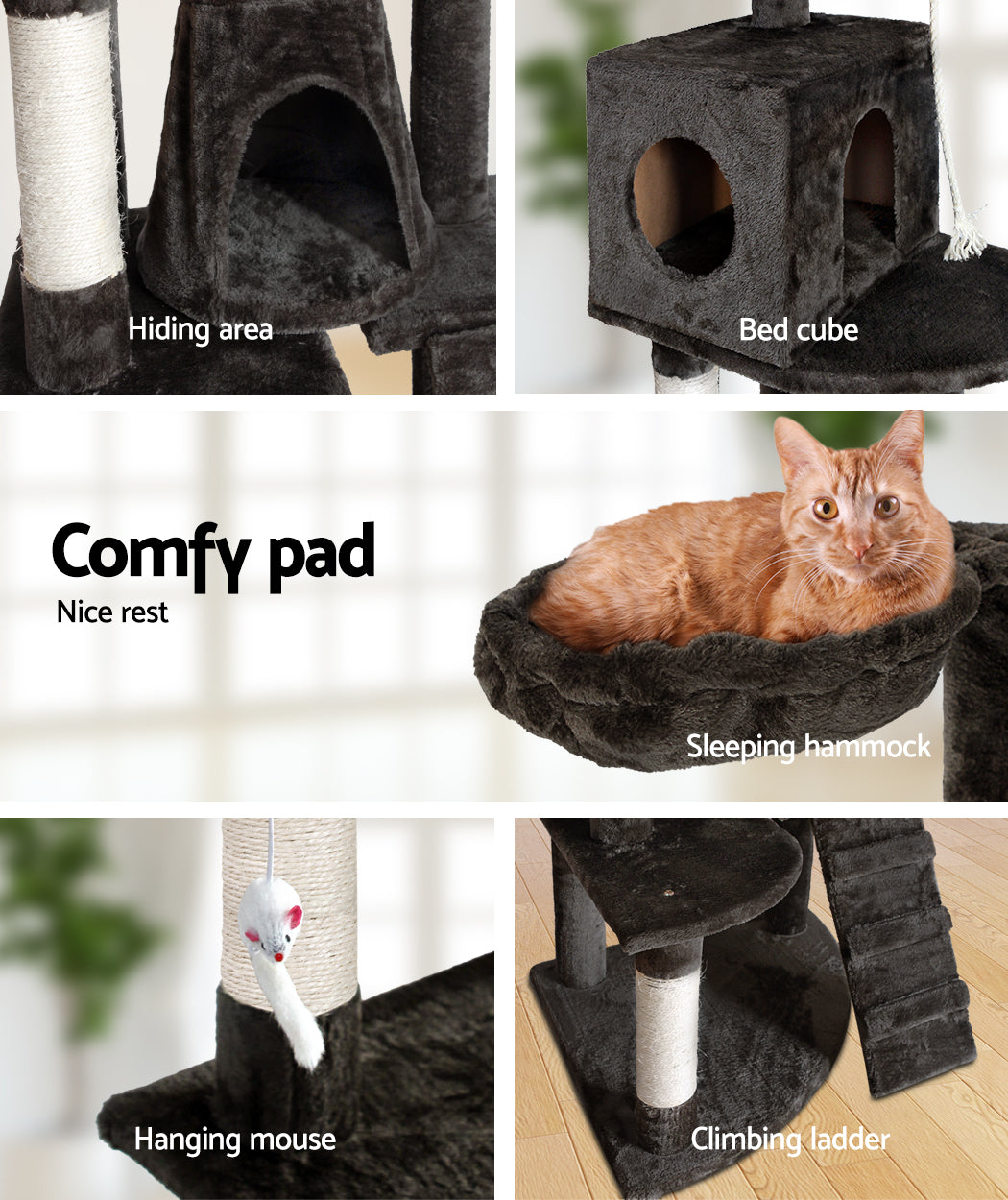 i.Pet Cat Tree 193cm Tower Scratching Post Scratcher Condo House Trees Grey i.Pet