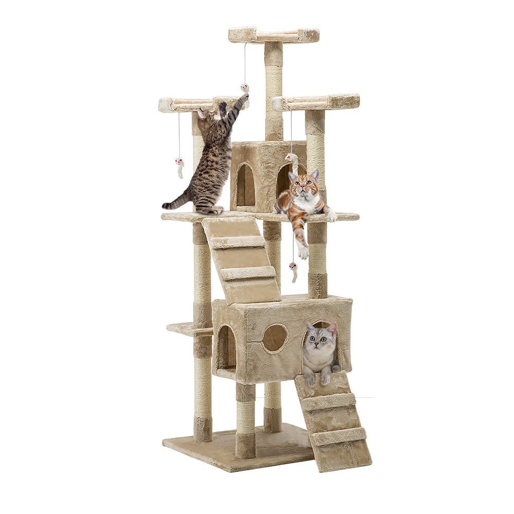 i.Pet Cat Tree 180cm Tower Scratching Post Scratcher Wood Condo House Toys Beige i.Pet