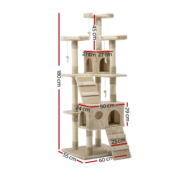 i.Pet Cat Tree 180cm Tower Scratching Post Scratcher Wood Condo House Toys Beige i.Pet