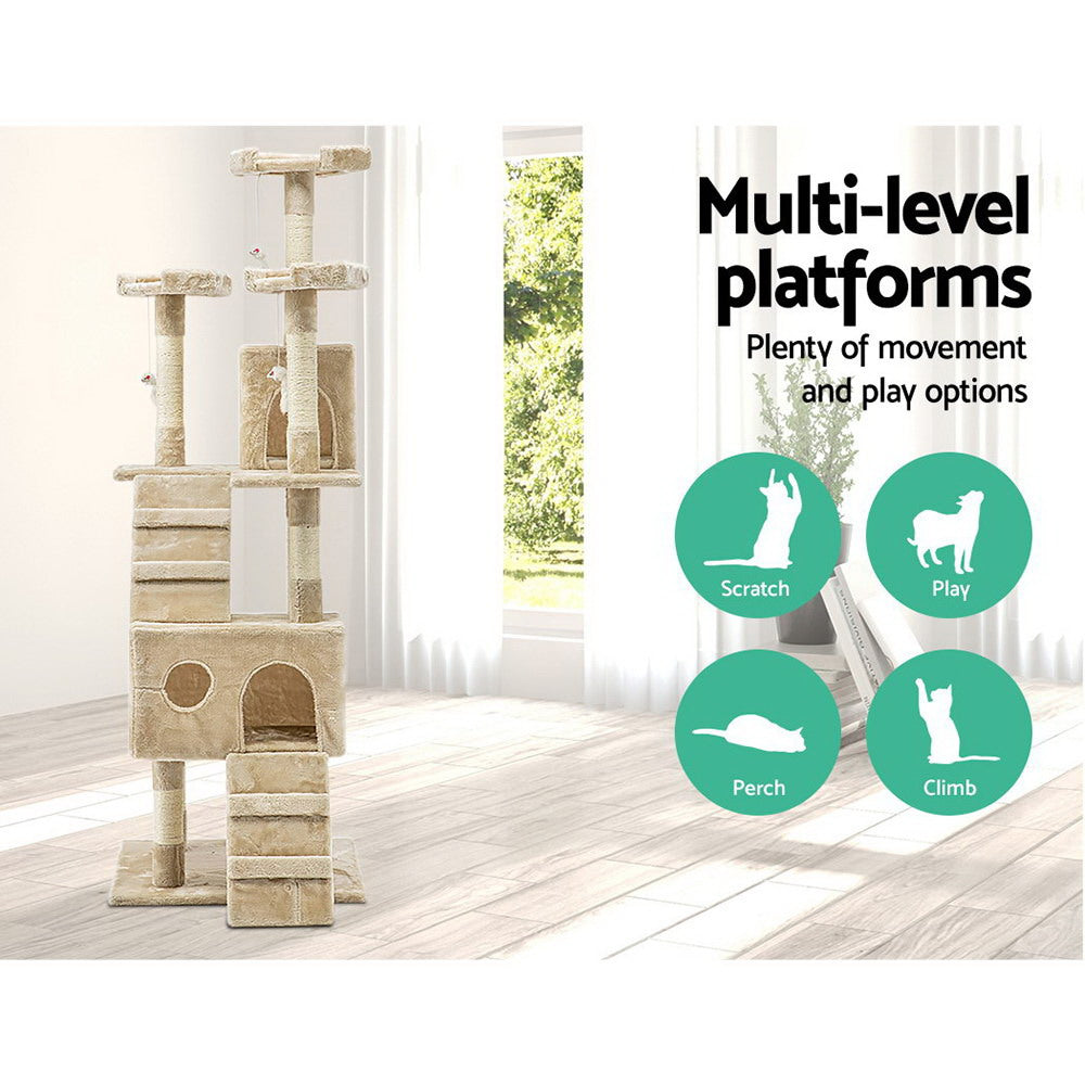 i.Pet Cat Tree 180cm Tower Scratching Post Scratcher Wood Condo House Toys Beige i.Pet