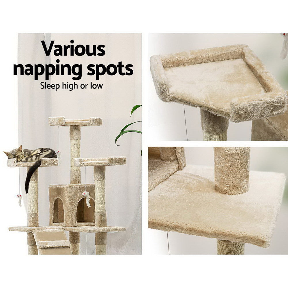 i.Pet Cat Tree 180cm Tower Scratching Post Scratcher Wood Condo House Toys Beige i.Pet
