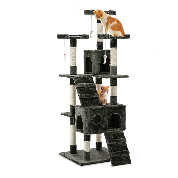 i.Pet Cat Tree 180cm Tower Scratching Post Scratcher Wood Condo House Toys Grey i.Pet