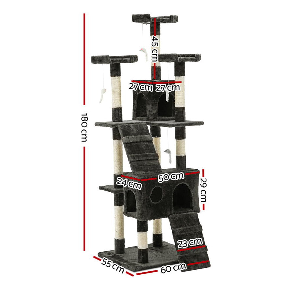 i.Pet Cat Tree 180cm Tower Scratching Post Scratcher Wood Condo House Toys Grey i.Pet