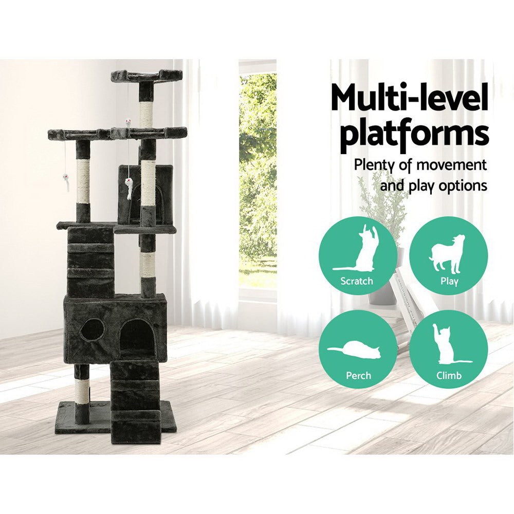 i.Pet Cat Tree 180cm Tower Scratching Post Scratcher Wood Condo House Toys Grey i.Pet