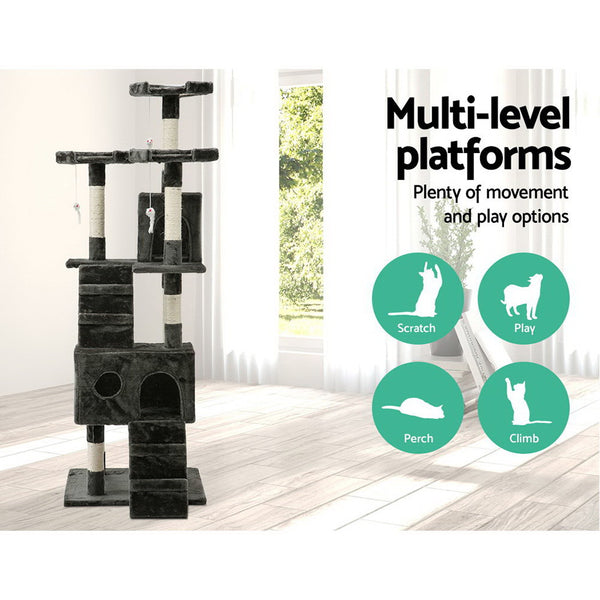 i.Pet Cat Tree 180cm Tower Scratching Post Scratcher Wood Condo House Toys Grey i.Pet
