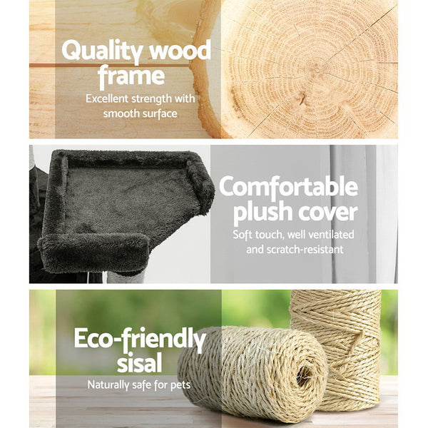 i.Pet Cat Tree 180cm Tower Scratching Post Scratcher Wood Condo House Toys Grey i.Pet