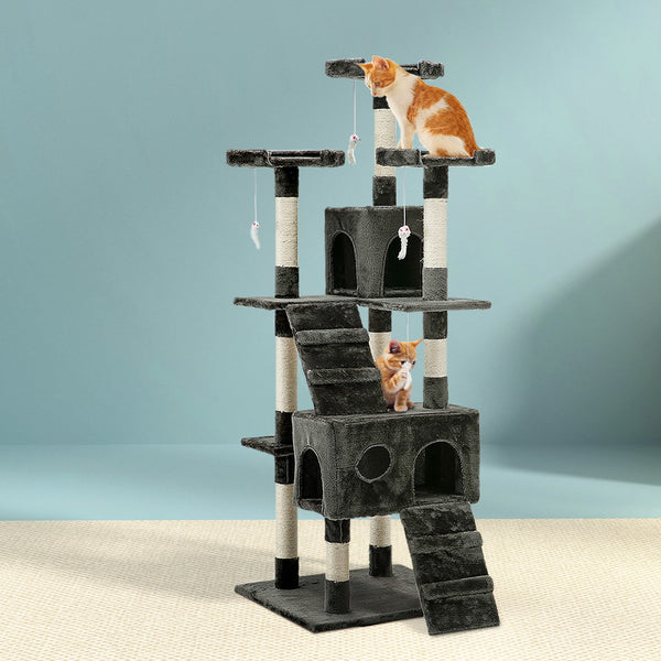 i.Pet Cat Tree 180cm Tower Scratching Post Scratcher Wood Condo House Toys Grey i.Pet