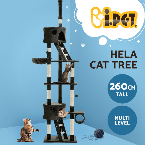 i.Pet Cat Tree 260cm Tower Scratching Post Scratcher Condo House Trees Grey i.Pet