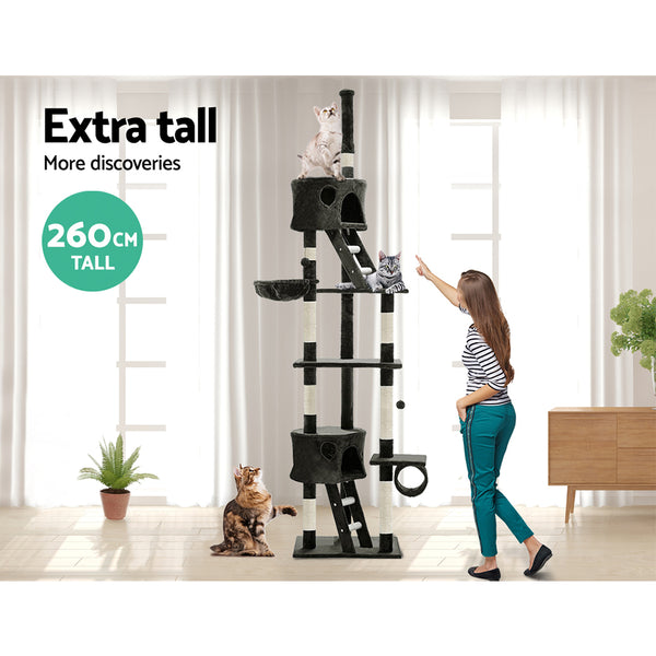 i.Pet Cat Tree 260cm Tower Scratching Post Scratcher Condo House Trees Grey i.Pet