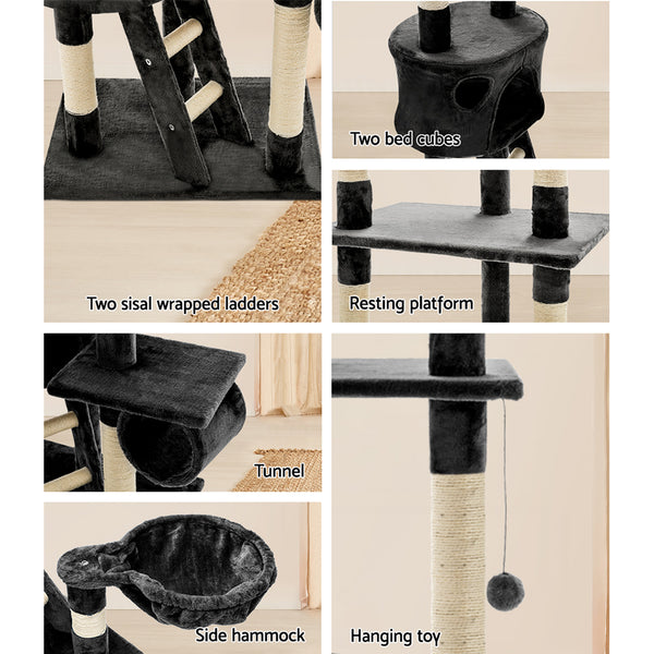i.Pet Cat Tree 260cm Tower Scratching Post Scratcher Condo House Trees Grey i.Pet