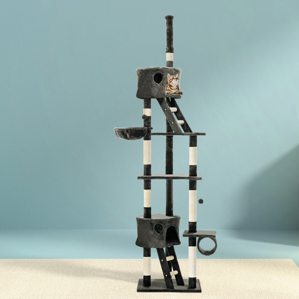 i.Pet Cat Tree 260cm Tower Scratching Post Scratcher Condo House Trees Grey i.Pet