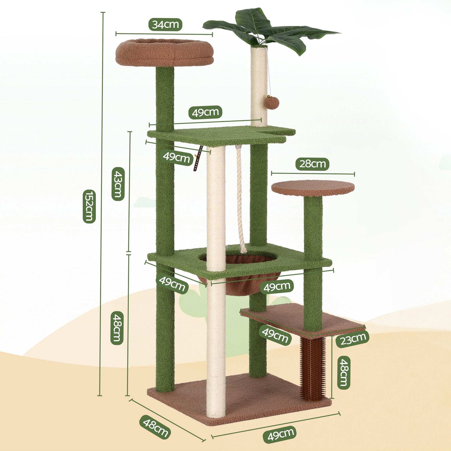 i.Pet Cat Tree Tower 152cm Jungle Multi-Level Scratching Post Leafy Canopy i.Pet
