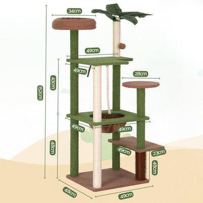 i.Pet Cat Tree Tower 152cm Jungle Multi-Level Scratching Post Leafy Canopy