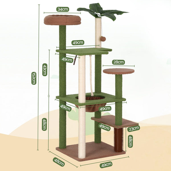 i.Pet Cat Tree Tower 152cm Jungle Multi-Level Scratching Post Leafy Canopy i.Pet