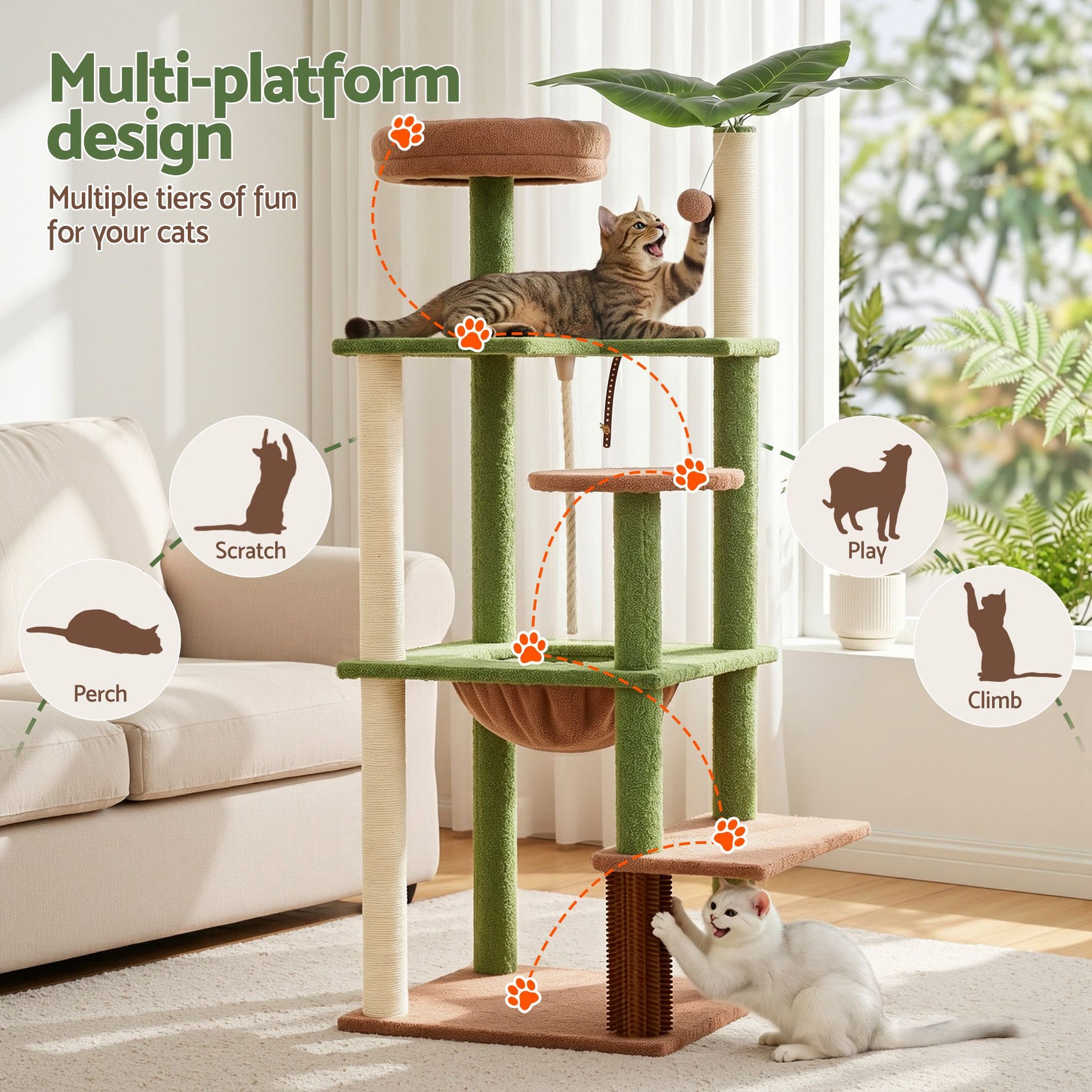 i.Pet Cat Tree Tower 152cm Jungle Multi-Level Scratching Post Leafy Canopy i.Pet