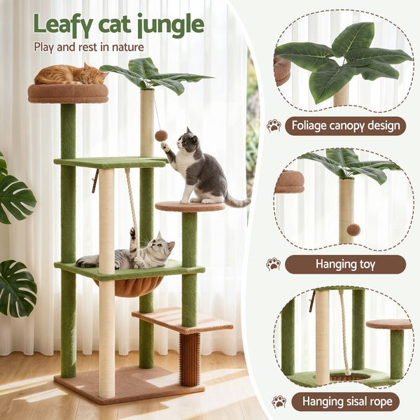 i.Pet Cat Tree Tower 152cm Jungle Multi-Level Scratching Post Leafy Canopy i.Pet