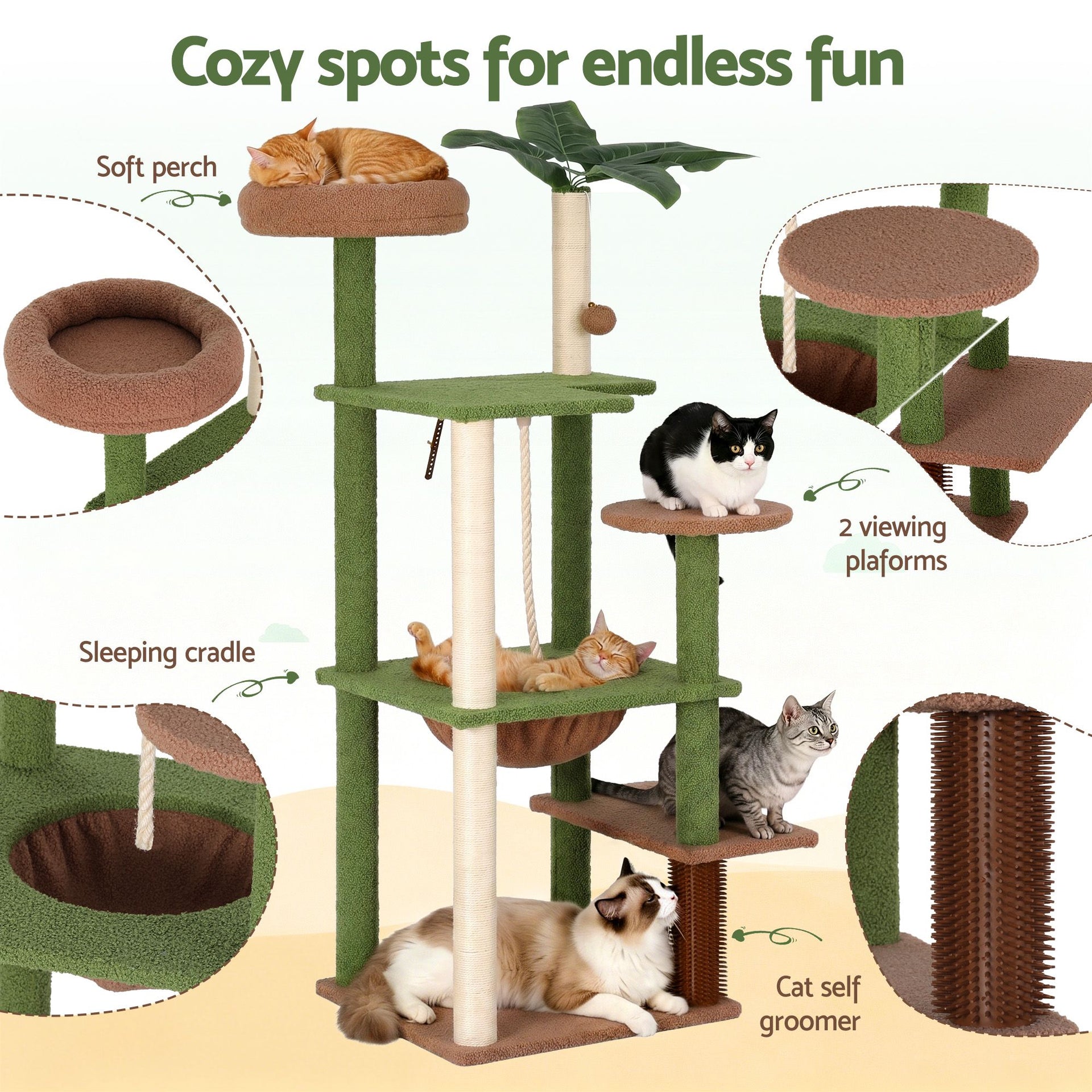 i.Pet Cat Tree Tower 152cm Jungle Multi-Level Scratching Post Leafy Canopy i.Pet
