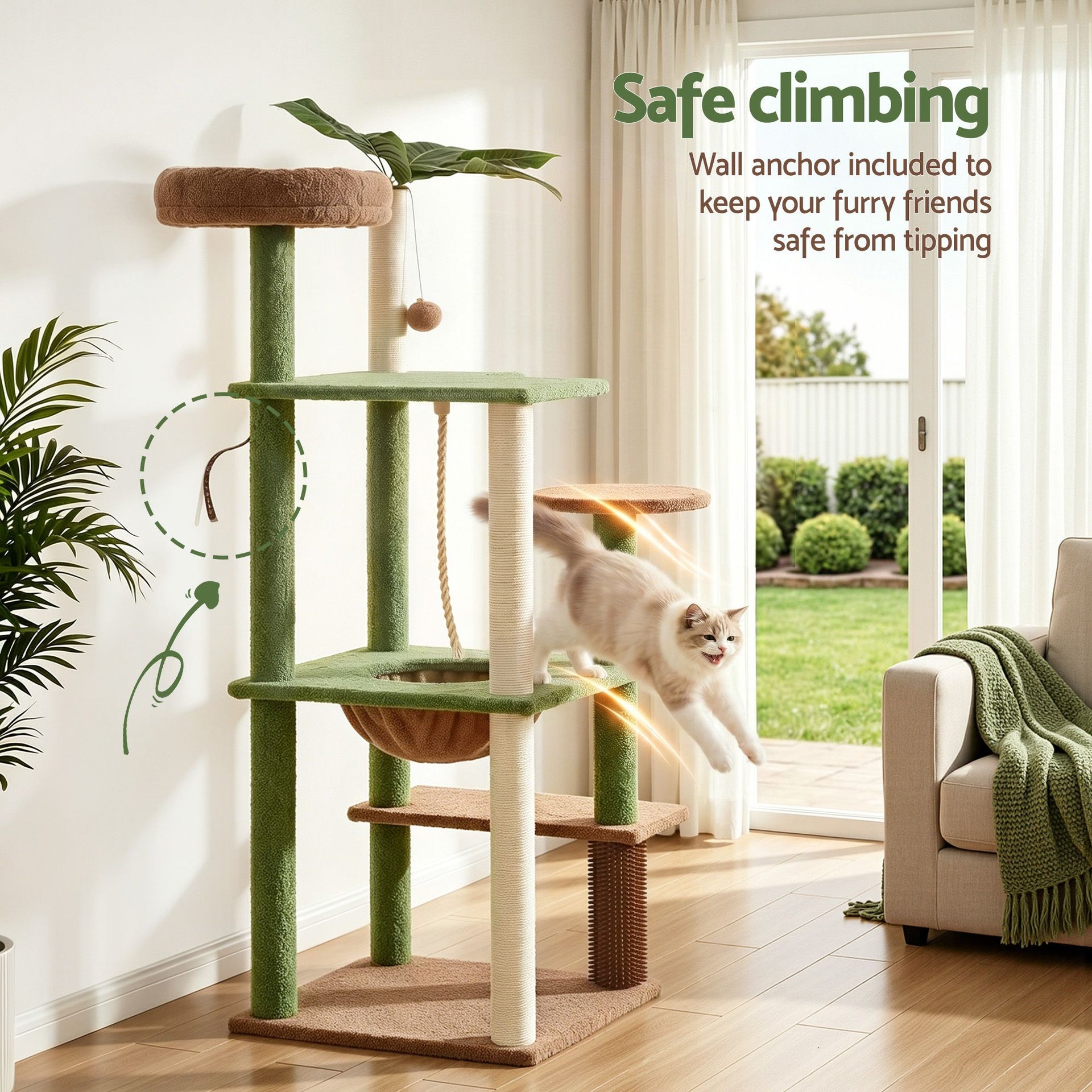 i.Pet Cat Tree Tower 152cm Jungle Multi-Level Scratching Post Leafy Canopy i.Pet