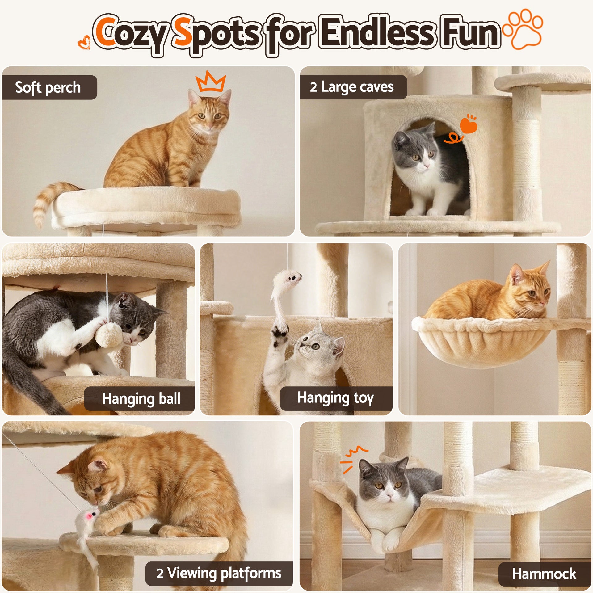 i.Pet Cat Tree Tower 167cm Large Scratching Post Furniture Scratcher House Beige Awezingly