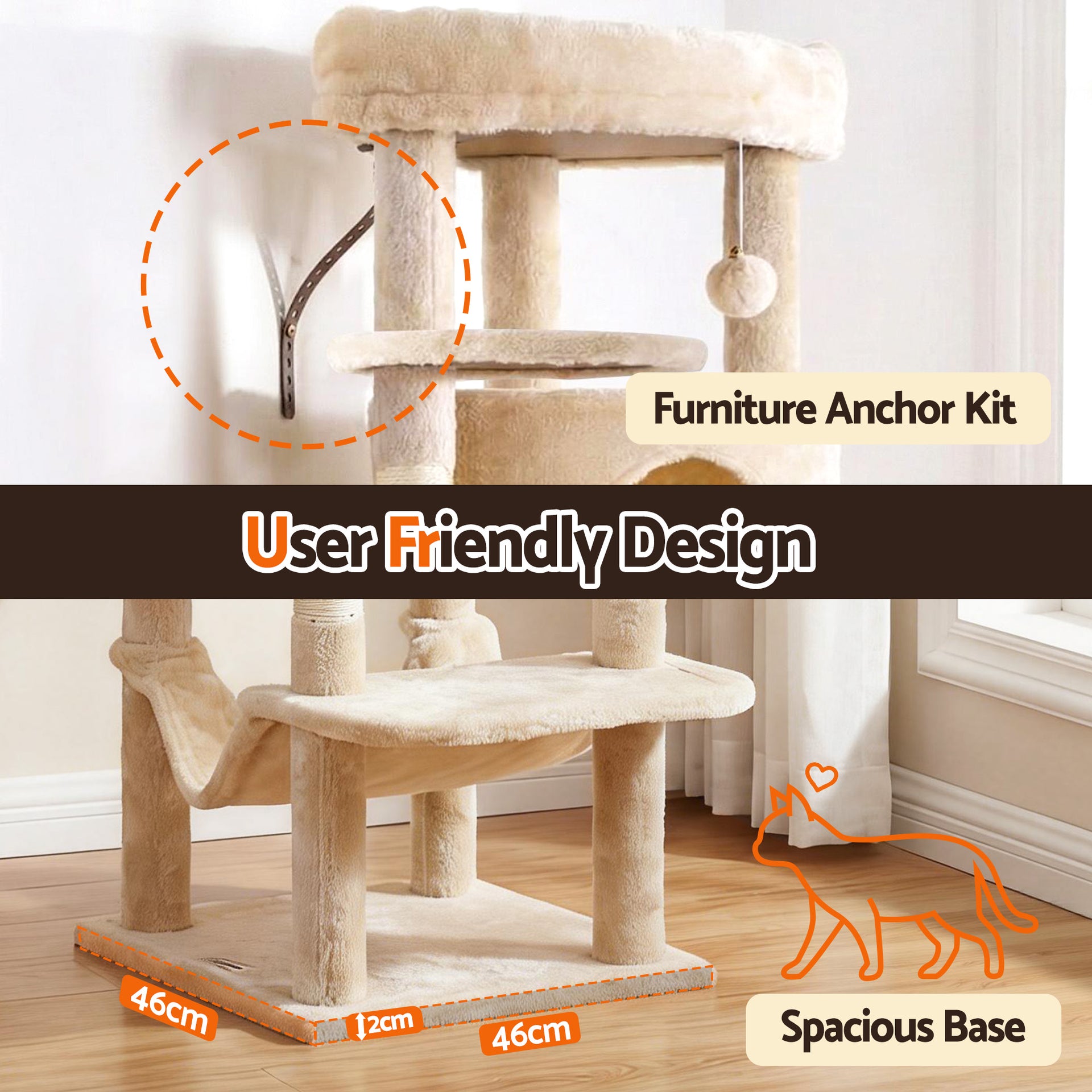 i.Pet Cat Tree Tower 167cm Large Scratching Post Furniture Scratcher House Beige Awezingly