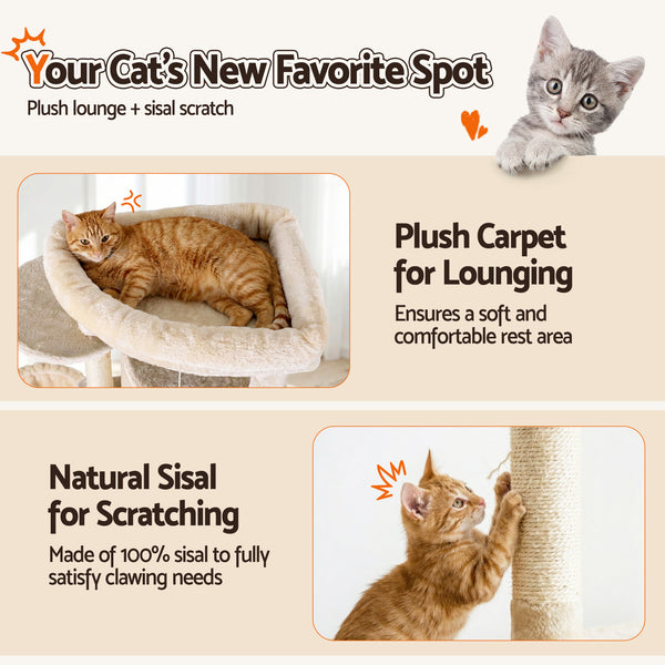 i.Pet Cat Tree Tower 167cm Large Scratching Post Furniture Scratcher House Beige Awezingly