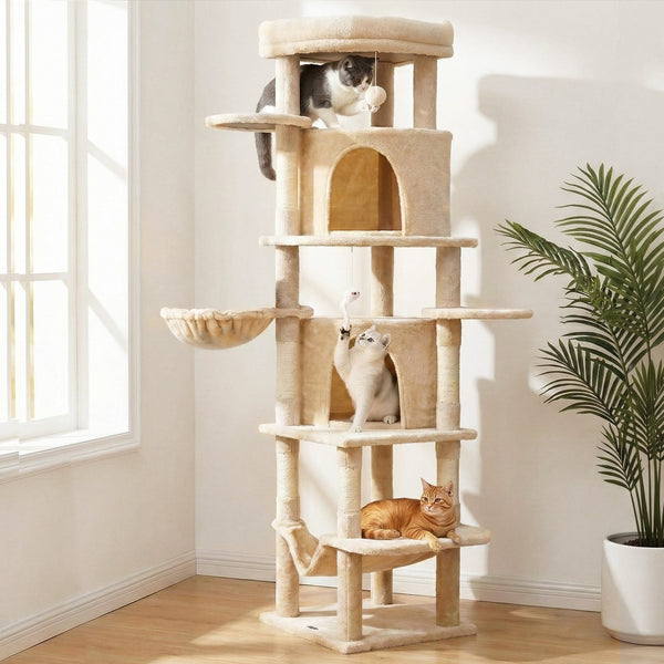 i.Pet Cat Tree Tower 167cm Large Scratching Post Furniture Scratcher House Beige Awezingly