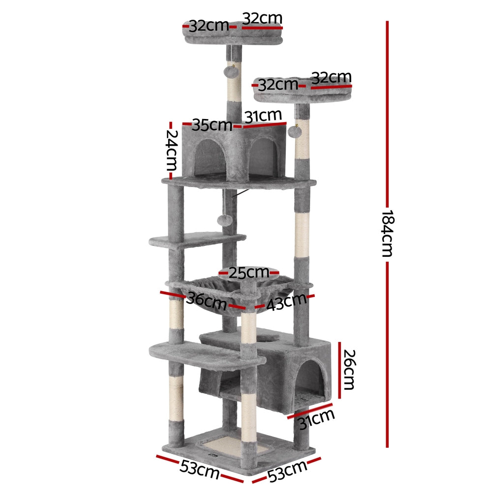 i.Pet Cat Tree 184cm Tower Scratching Post Trees Scratcher Condo House Light Grey i.Pet