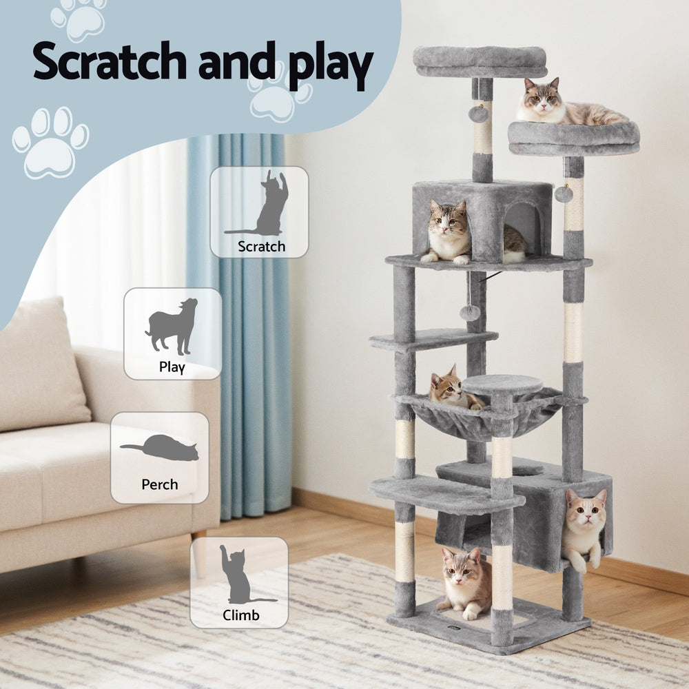 i.Pet Cat Tree 184cm Tower Scratching Post Trees Scratcher Condo House Light Grey i.Pet