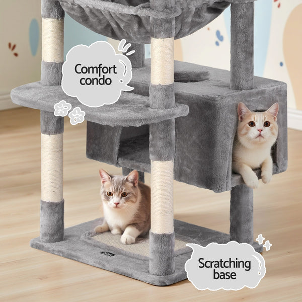 i.Pet Cat Tree 184cm Tower Scratching Post Trees Scratcher Condo House Light Grey i.Pet
