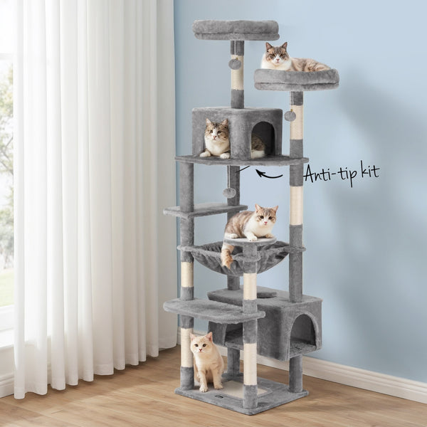 i.Pet Cat Tree 184cm Tower Scratching Post Trees Scratcher Condo House Light Grey i.Pet