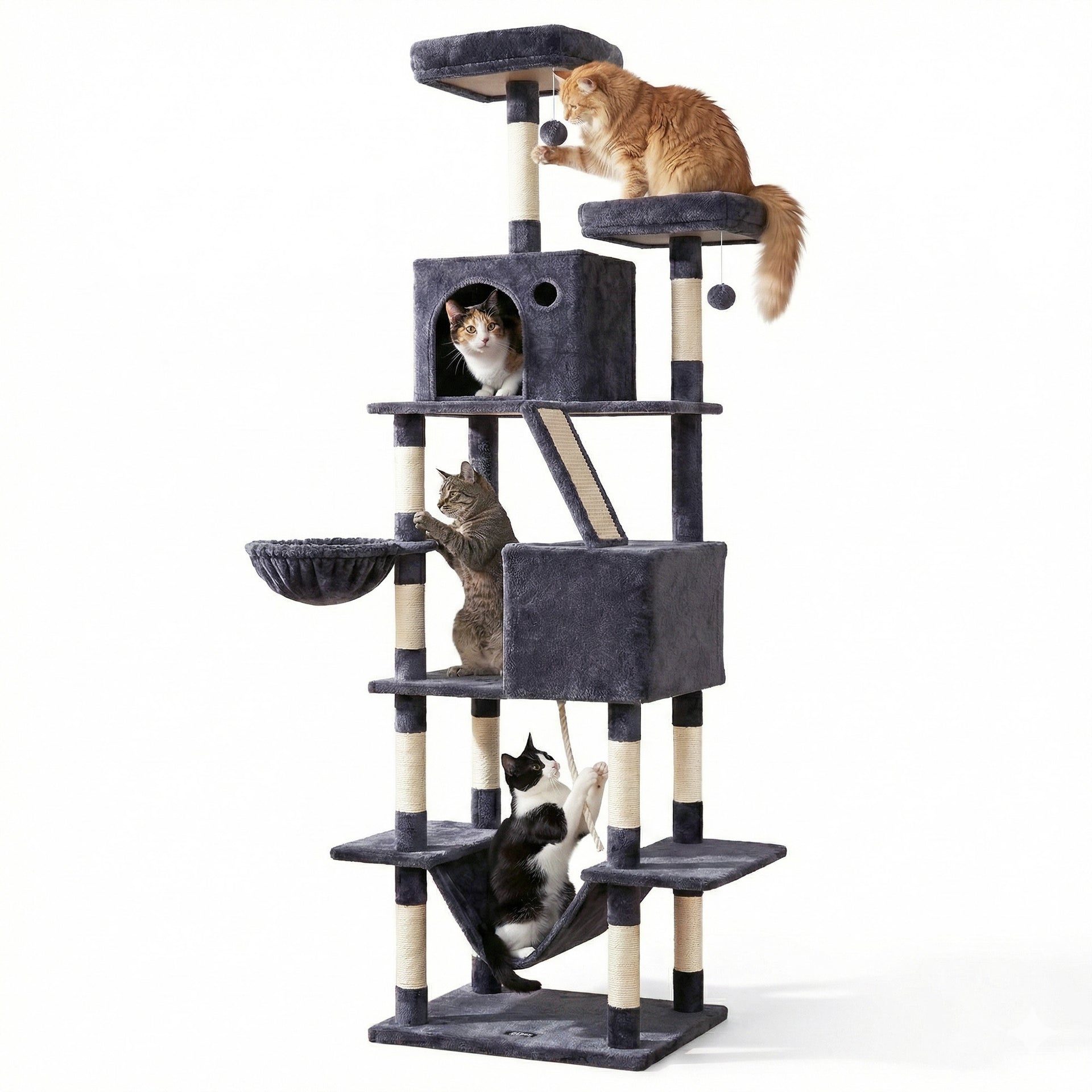 i.Pet Cat Tree Tower 206cm Large Scratching Post Furniture Scratcher House Grey Awezingly