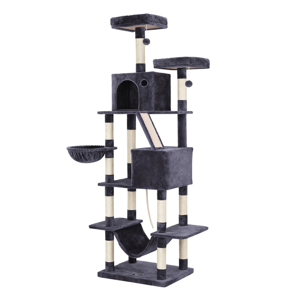 i.Pet Cat Tree Tower 206cm Large Scratching Post Furniture Scratcher House Grey Awezingly
