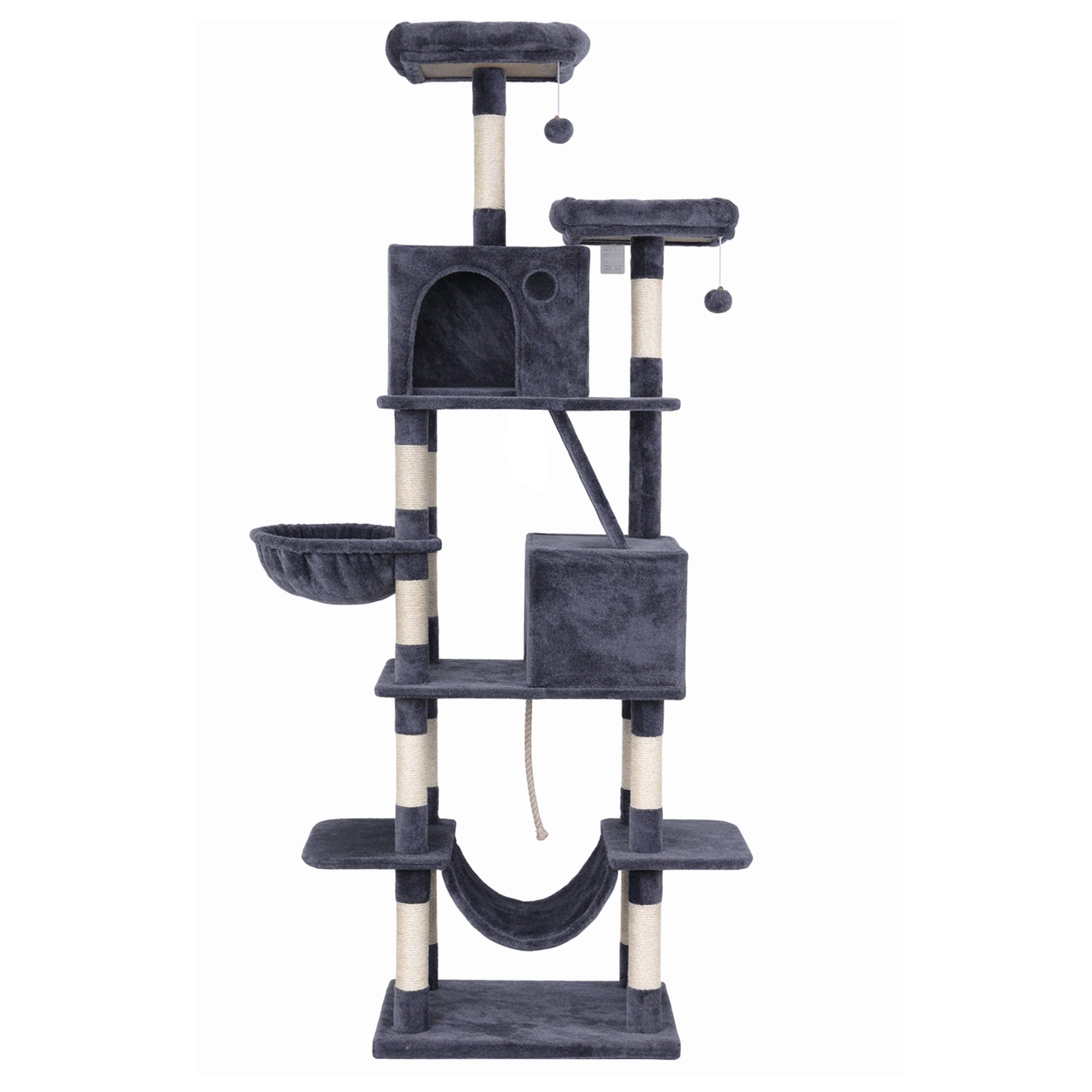 i.Pet Cat Tree Tower 206cm Large Scratching Post Furniture Scratcher House Grey Awezingly