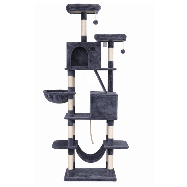 i.Pet Cat Tree Tower 206cm Large Scratching Post Furniture Scratcher House Grey Awezingly