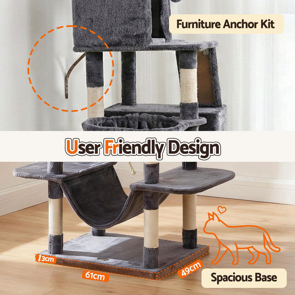 i.Pet Cat Tree Tower 206cm Large Scratching Post Furniture Scratcher House Grey Awezingly