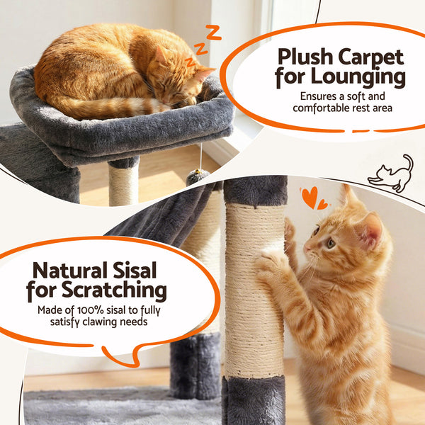 i.Pet Cat Tree Tower 206cm Large Scratching Post Furniture Scratcher House Grey Awezingly