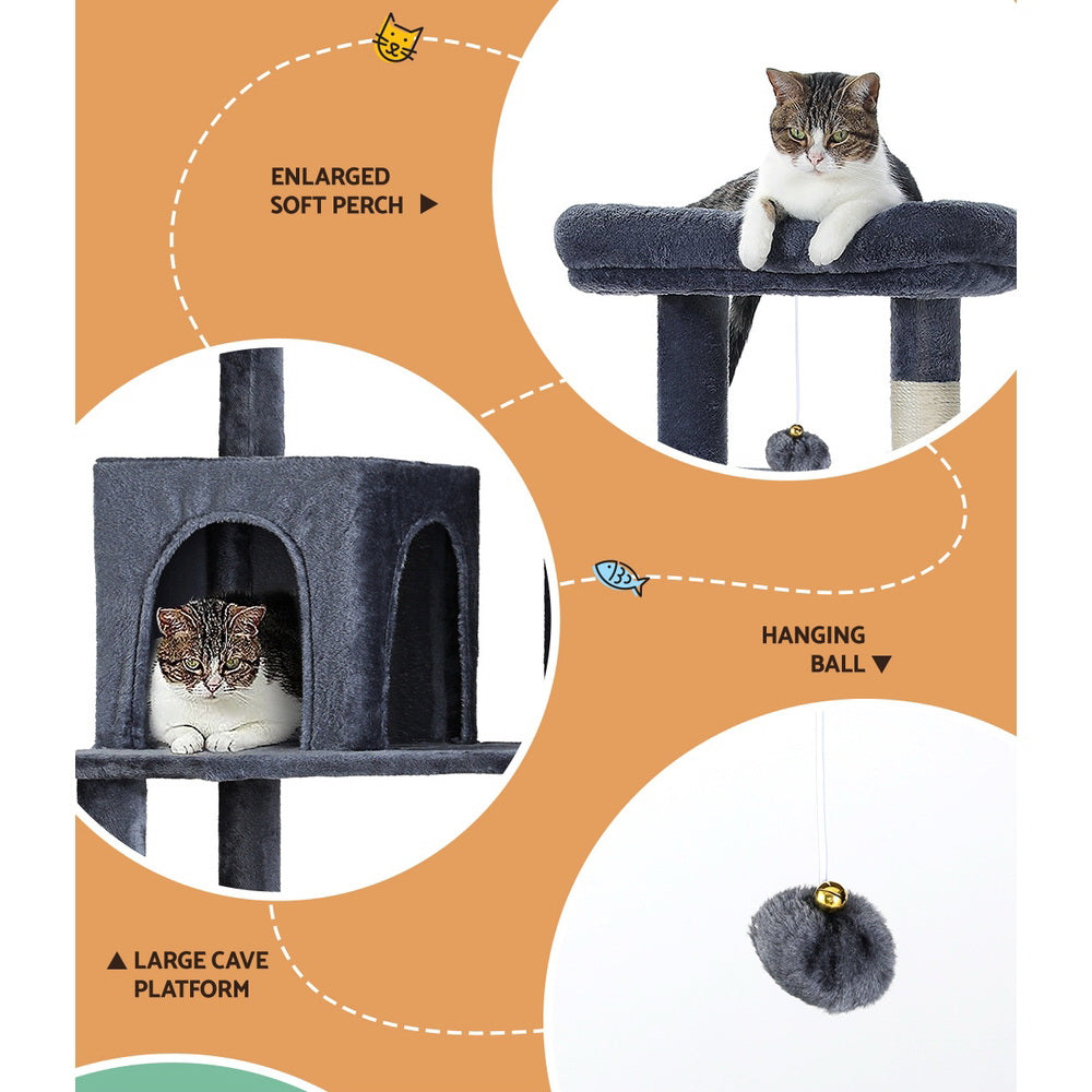 i.Pet Cat Tree Tower Scratching Post Scratcher 138cm Trees Condo House Grey i.Pet