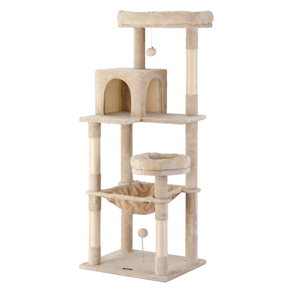 i.Pet Cat Tree 143cm Tower Scratching Post Trees Scratcher Condo House Beige i.Pet