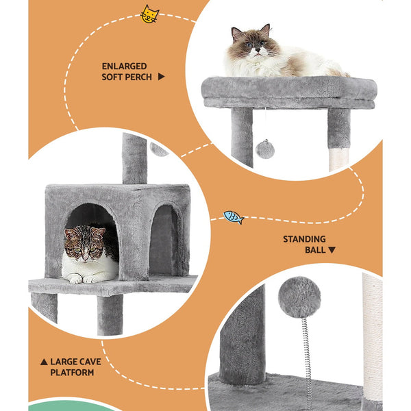 i.Pet Cat Tree Tower Scratching Post Scratcher 143cm Condo House Trees Grey i.Pet