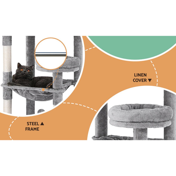 i.Pet Cat Tree Tower Scratching Post Scratcher 143cm Condo House Trees Grey i.Pet