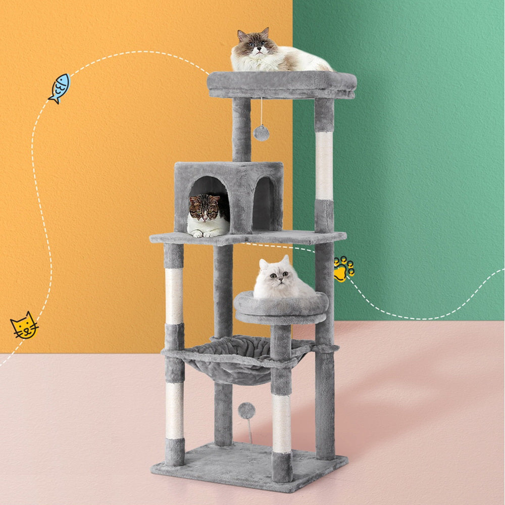 i.Pet Cat Tree Tower Scratching Post Scratcher 143cm Condo House Trees Grey i.Pet