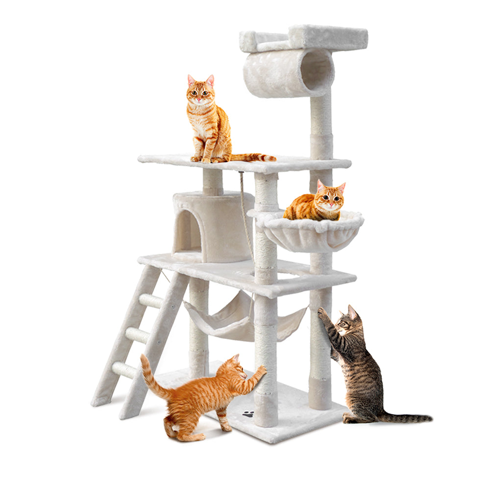 i.Pet Cat Tree 141cm Tower Scratching Post Scratcher Condo Wood House Bed Beige i.Pet