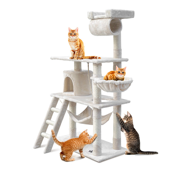 i.Pet Cat Tree 141cm Tower Scratching Post Scratcher Condo Wood House Bed Beige i.Pet
