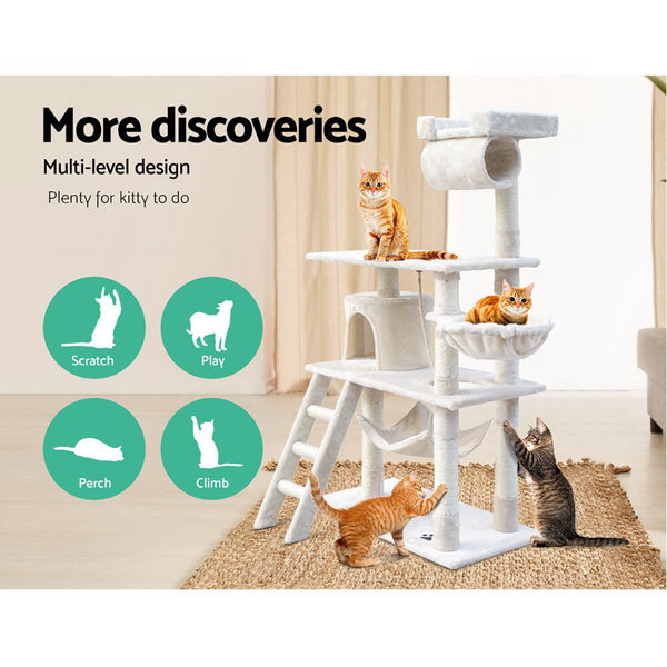 i.Pet Cat Tree 141cm Tower Scratching Post Scratcher Condo Wood House Bed Beige i.Pet