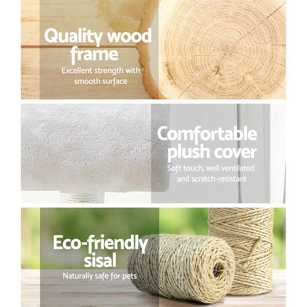 i.Pet Cat Tree 141cm Tower Scratching Post Scratcher Condo Wood House Bed Beige i.Pet