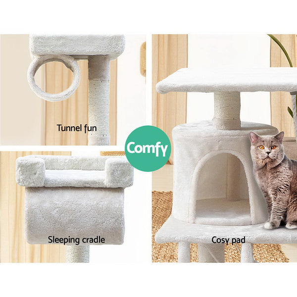 i.Pet Cat Tree 141cm Tower Scratching Post Scratcher Condo Wood House Bed Beige i.Pet