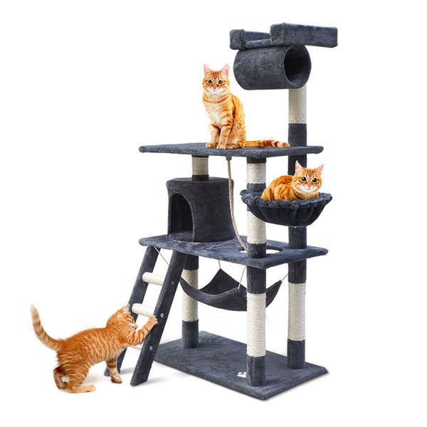 i.Pet Cat Tree 141cm Tower Scratching Post Scratcher Condo Wood House Bed Grey i.Pet