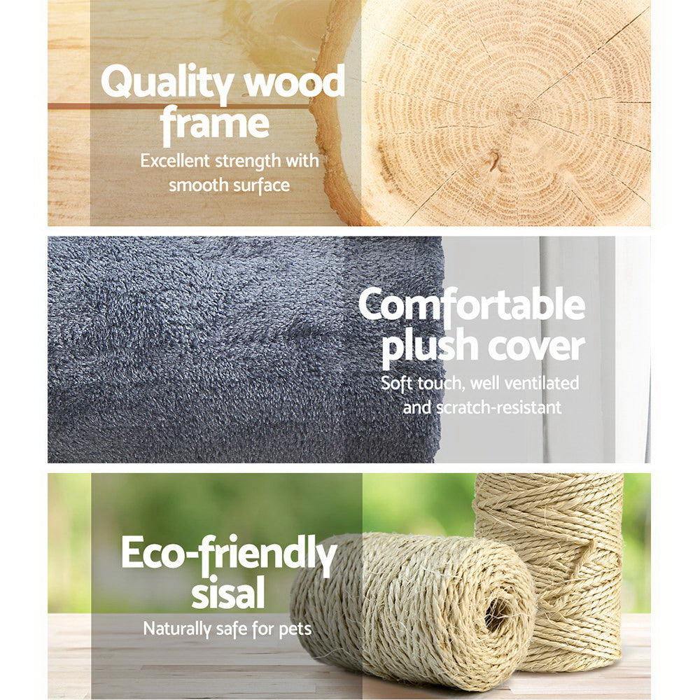 i.Pet Cat Tree 141cm Tower Scratching Post Scratcher Condo Wood House Bed Grey i.Pet