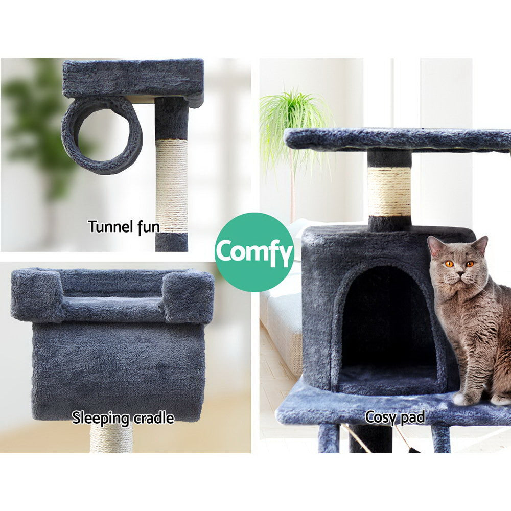 i.Pet Cat Tree 141cm Tower Scratching Post Scratcher Condo Wood House Bed Grey i.Pet
