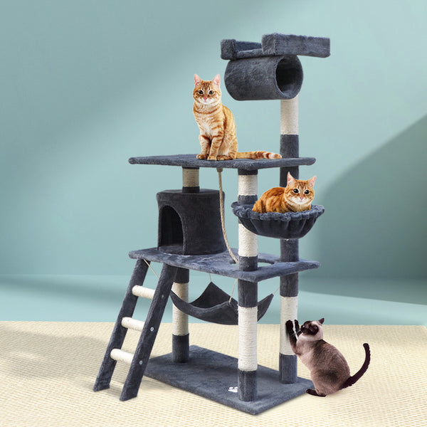 i.Pet Cat Tree 141cm Tower Scratching Post Scratcher Condo Wood House Bed Grey i.Pet